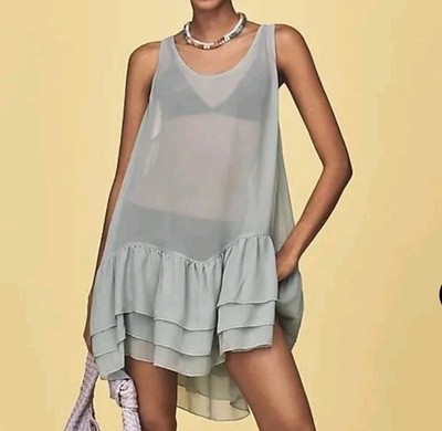 Sarah Hann Anthropologie Light Green Sheer Ruffle Tunic Mini Dress O/S NWT  | eBay