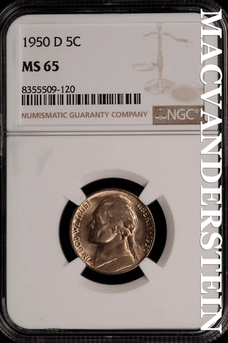 1950-D Jefferson Nickel - NGC MS 65 - Brilliant Unc  No Reserve  #SLi219