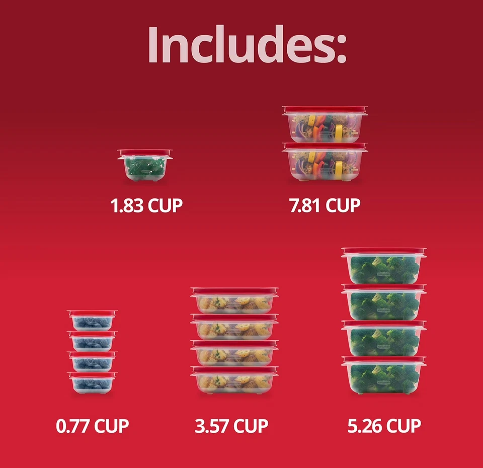 Rubbermaid EasyStore Contenedores de Almacenamiento de Alimentos con Tapas, Juego de 30 Piezas, Rojo - NUEVO Foto 3 de 4