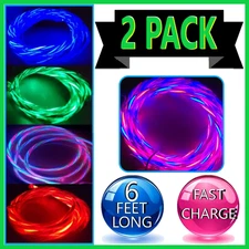 2 Pack 6FT LED Fast Charge USB Cable Cord for Apple iPhone 8 X XR 11 12 13 14