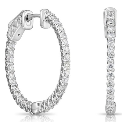 14K natürlicher weißer Diamant Inside Out massives Gold rund/oval Huggie Creolen