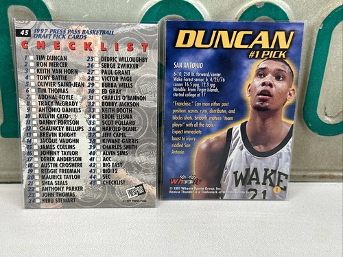 1997 Tim Duncan Rookie 10 Card Lot Wake Forest Basketball HOF RC EDGE PRESS PASS - Picture 11 of 13