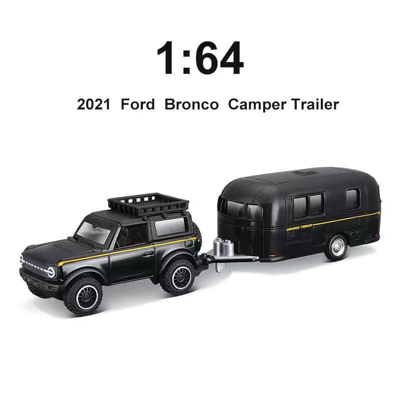 Maisto 1:64 2021 Black Bronco Camper Trailer Model Diecast Metal