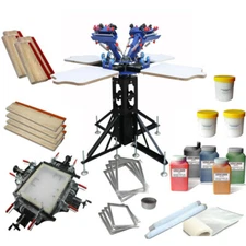 4 Color 4 station Screen Printing Kit Screen Press with Stretcher&Press Material