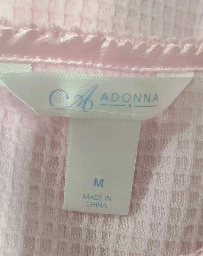 Bata Rosa Adonna Botón a Presión Waffle Textura Bordada Flores Talla Mediana  Foto 4 de 4