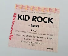 Kid Rock LA2 gig ticket Music Memorabilia Sat 25th September 1999 with photos