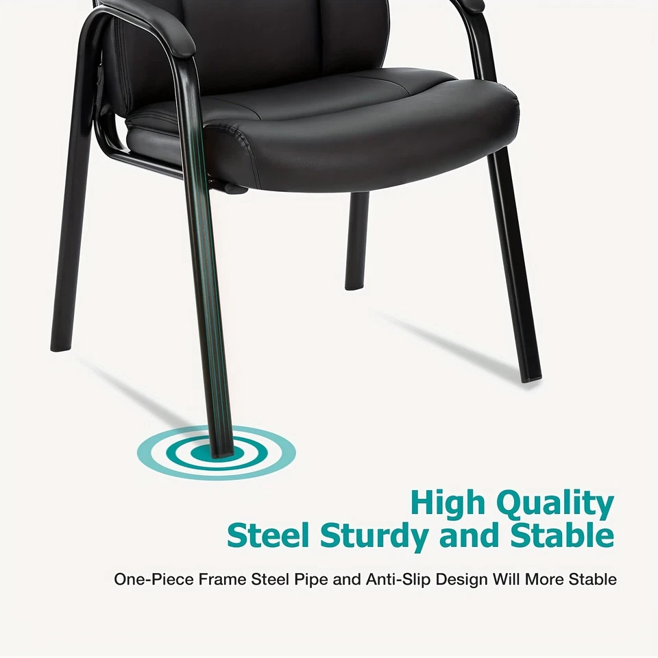 Sillas de cuero para sala de espera. Brazos acolchados. Sin ruedas. Para oficina y más. Negro. Foto 3 de 4