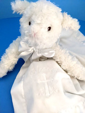 Bearington Baby White Lamb 'Blessed' Christian Cross Lovey Security Blanket