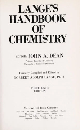 Lange's Handbook of Chemistry Hardcover