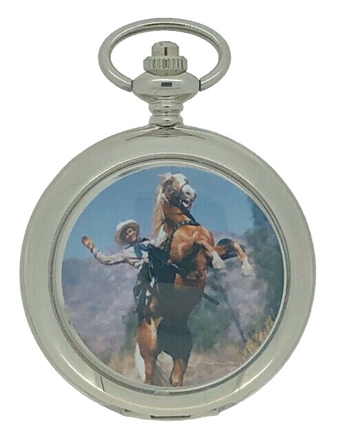 Country Western Cowboy Rodeo Silver Tone Quartz Pocket Watch by WESTIME WTS.027