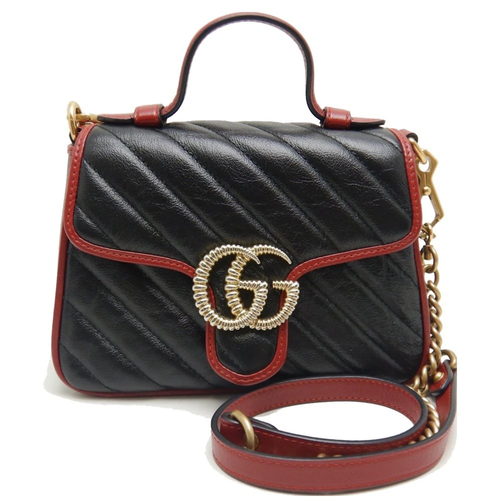 Gucci Mini sac à main poignée supérieure 583571 sac à main Gg Marmont matelassé petit noir rouge