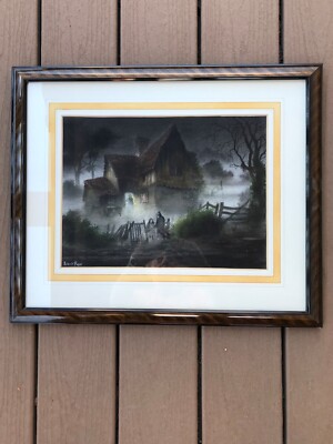 Frank Rose Watercolor ''Figures by English Cottage at Night  Excellent Condition 