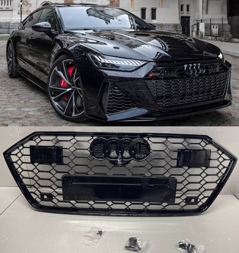 For Audi A7 S7 C8 4K8 2018+ Grill Honeycomb Front RS7 Gloss Black ACC Radar