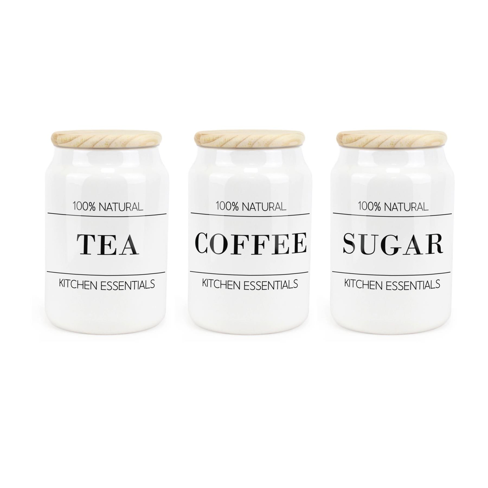 Ceramic Tapered Minimalist Canister Set - Tea, Coffee & Sugar Storage Containers