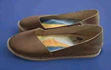 Olukai Loafer Shoes 9.5 Brown Leather Slip On Kaula paa ili Flat Espadrille 18F