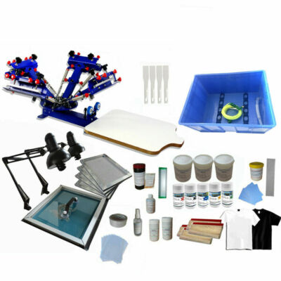 Full Set 4Color 1Station Silk Screen Printing Equipment&Materials Kit DIY Supply