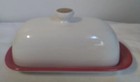 Butter Dish Tray Ceramic Red And White Gold Accent Knob Kitchen Holiday Cozy