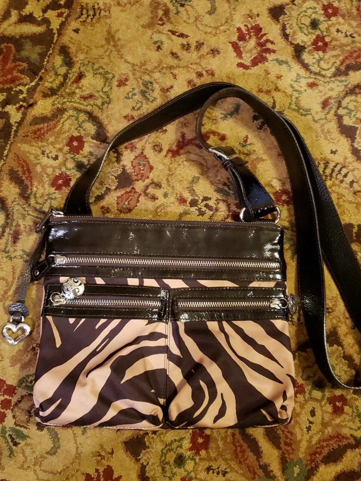 Cartera/Brossbody Brighton Marrón/Tostado Patrón Cebra Cartera Bolso de Mano Deco Plateado