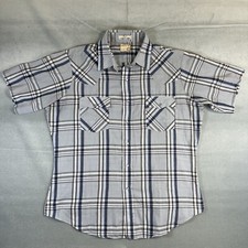 VTG 80s Levis Pearl Snap Western Shirt Mens XL Plaid Blue Silver Short Sleeve