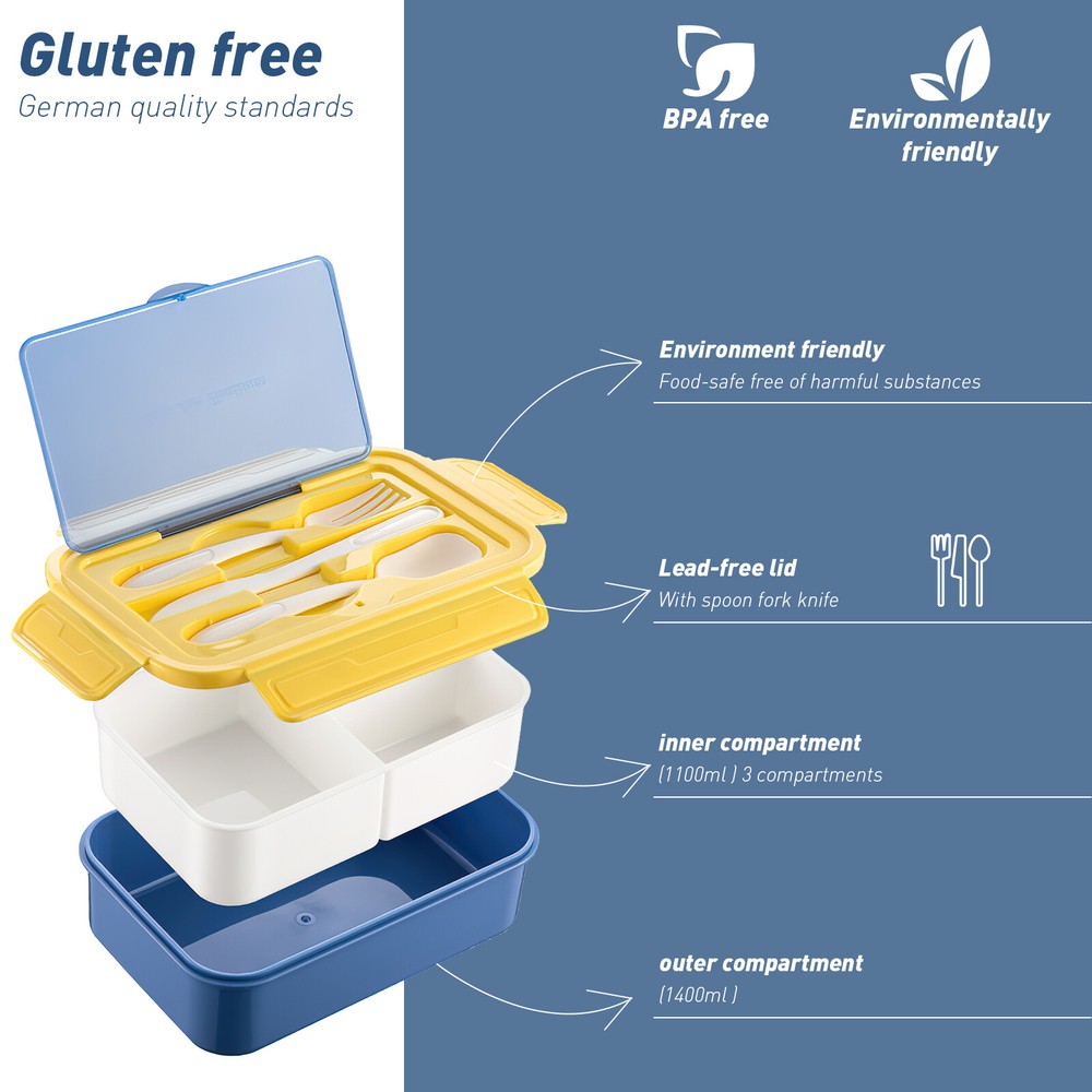 Classic Bento Box Lunch Box for Adult Kids Leakpoof 3-Compartment Containers