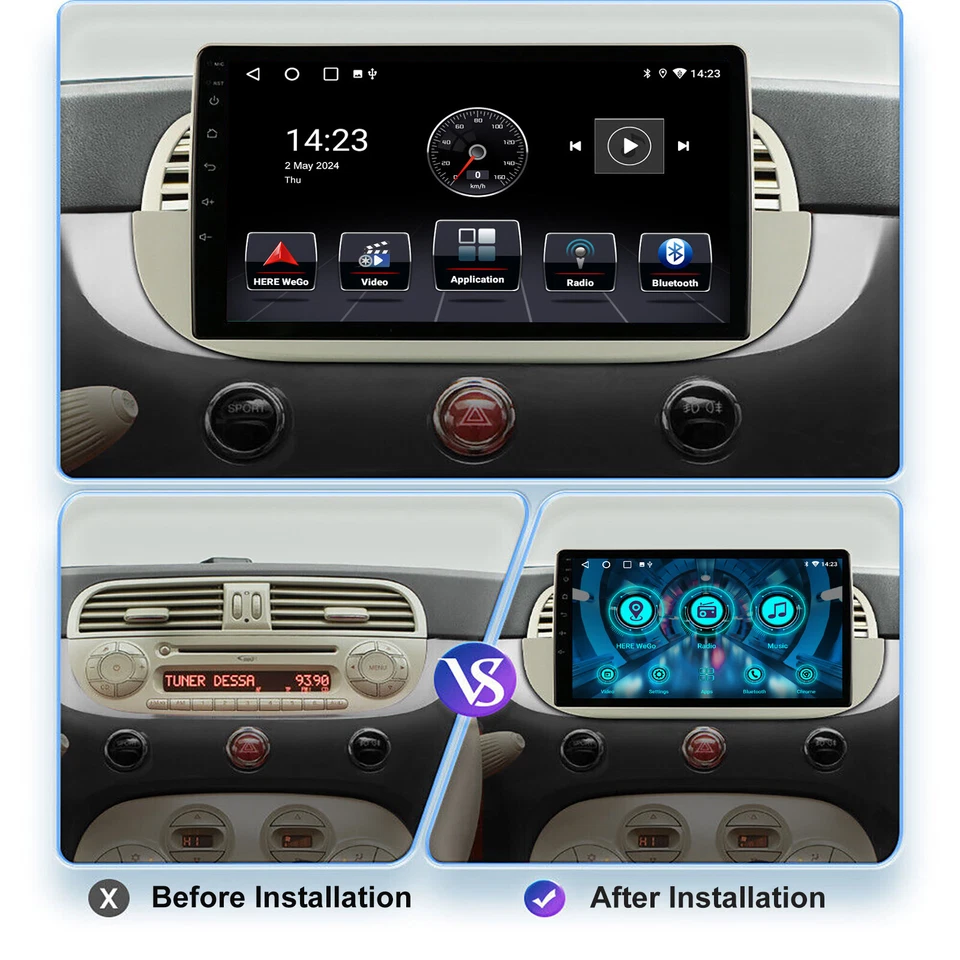 Carplay Per FIAT 500 2007-15 9" Android 14 2+64G Autoradio GPS Navi WIFI RDS USB - Immagine 4 di 4