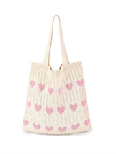 Beige Crochet Tote Crochet Mesh Beach Tote Bag Summer Vacation Boho Knit Bag