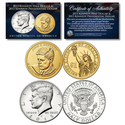 JOHN F KENNEDY 2-Coin Set 2015 JFK Presidential $1 & 2015 JFK Half