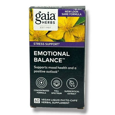 Gaia Herbs Stress Support Emotional Balance -60 Vegan Liquid Phyto-Caps- NEW