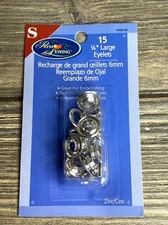 Prym Sewing 15 Large 1/4” Eyelets Silver Zinc 