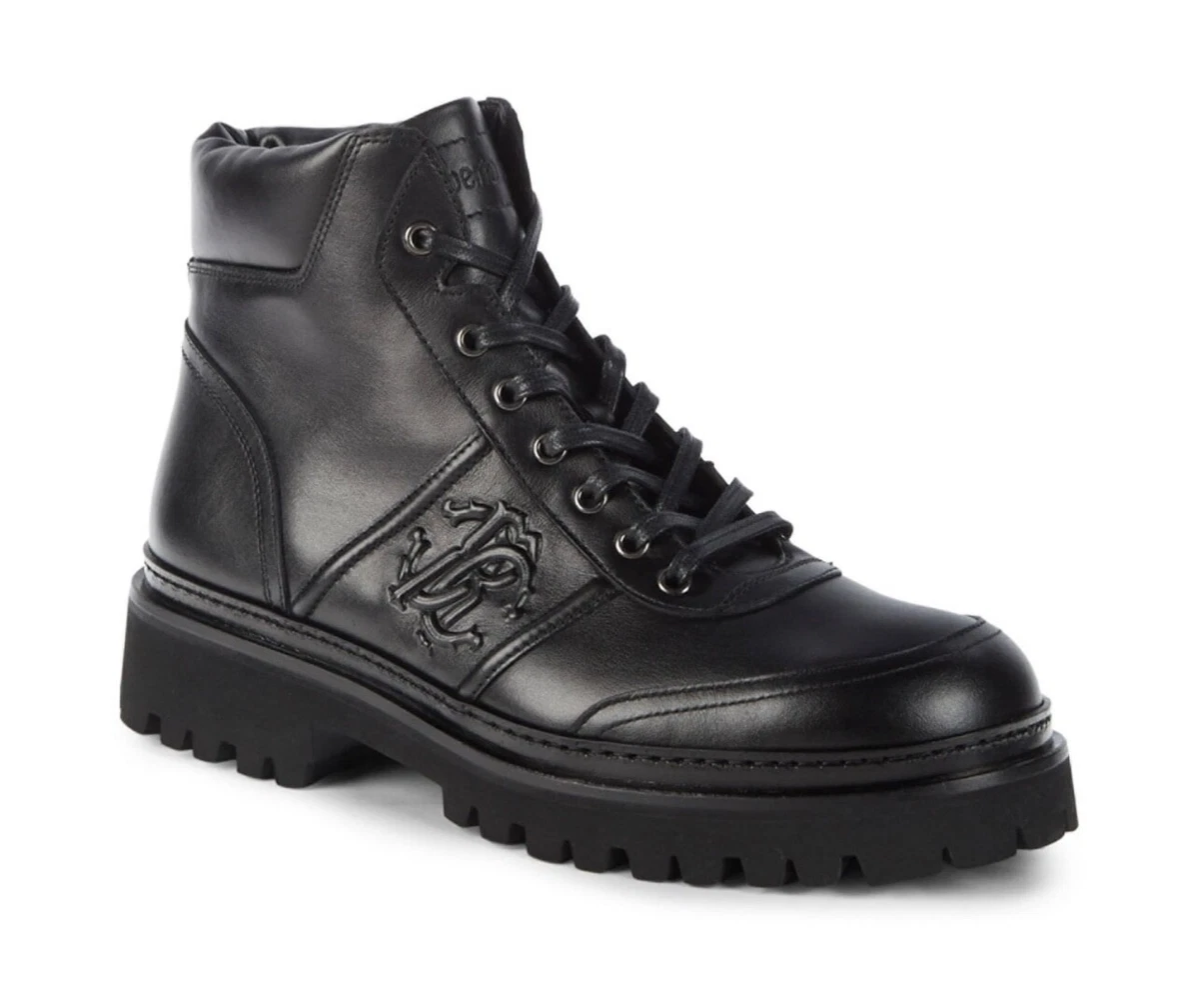 ROBERTO CAVALLI BLACK GRAINED LEATHER LOGO BROGUE LACE COMBAT BOOTS 41 / 8 ITALY 8940 Roberto Cavalli Combat Boots / Black – Rina main image 3