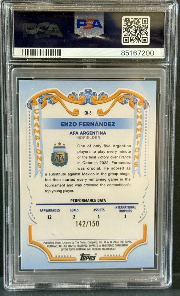 2023 Topps Fileteado Argentina Enzo Fernandez Debut Champions Yellow /150 PSA 10 - Image 3 of 3