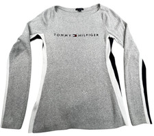 Tommy Hilfiger Sweatshirt Women Medium Gray Long Sleeve Ribbed Side Panels Shirt