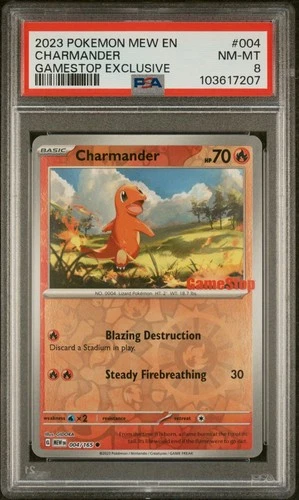 2023 POKEMON MEW EN-151 GAMESTOP EXCLUSIVE #004 CHARMANDER PSA 8