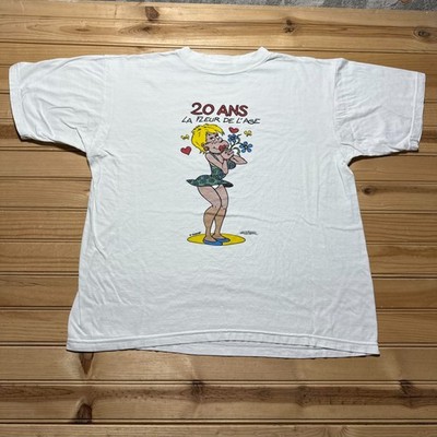 Vintage 90s 20 Ans La Fleur De L'Age French Cartoon Girl Graphic T-Shirt - XL