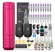 Kit de Tatuaje Inal mbrico Rosa con 2 Bater as, 20 Agujas y 10 Tintas. Nuevo