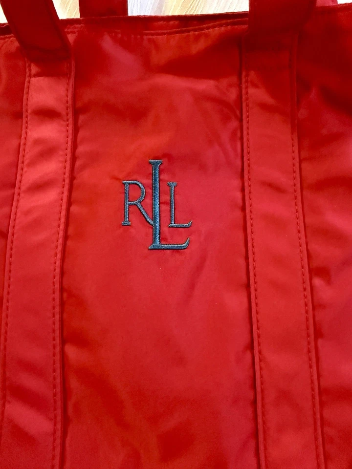 Bolso de Mano Lauren Ralph Lauren Rojo Nylon Logo RLL Gran Tamaño Shopper Preppy Y2K Foto 2 de 4