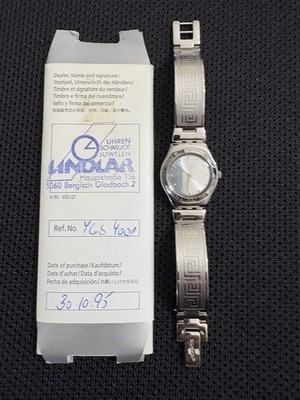 Swatch Irony Athina 2004 Stainless Steel Greek Key Bracelet Watch w/ Box Papers