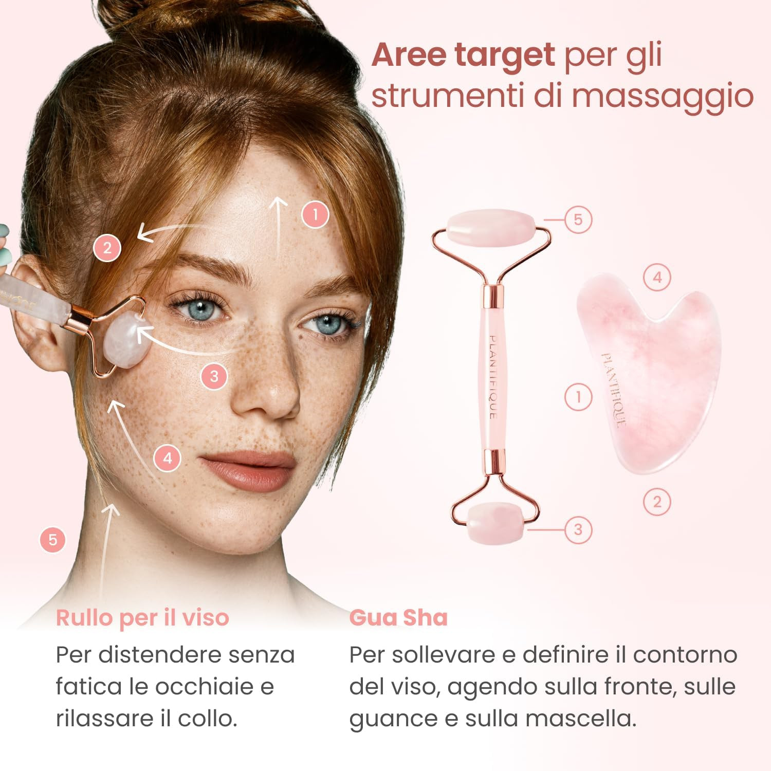 Kit Gua Sha e Roller Viso Quarzo Rosa - Trattamento Naturale Anti-Età - 4
