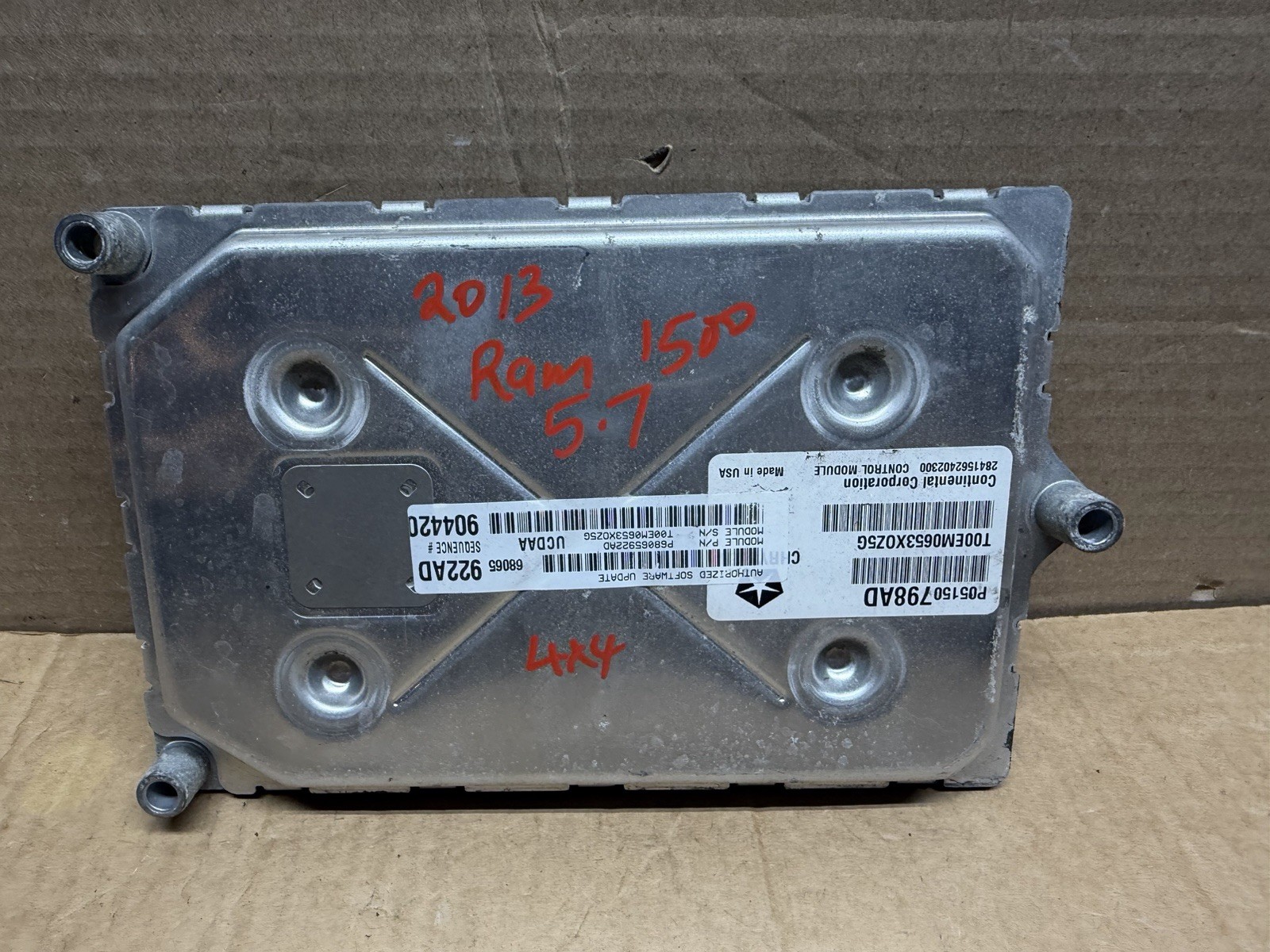 68065922AD 13 2013 DODGE RAM 1500 5.7L 4X4 ENGINE COMPUTER MODULE ECM PCM READ