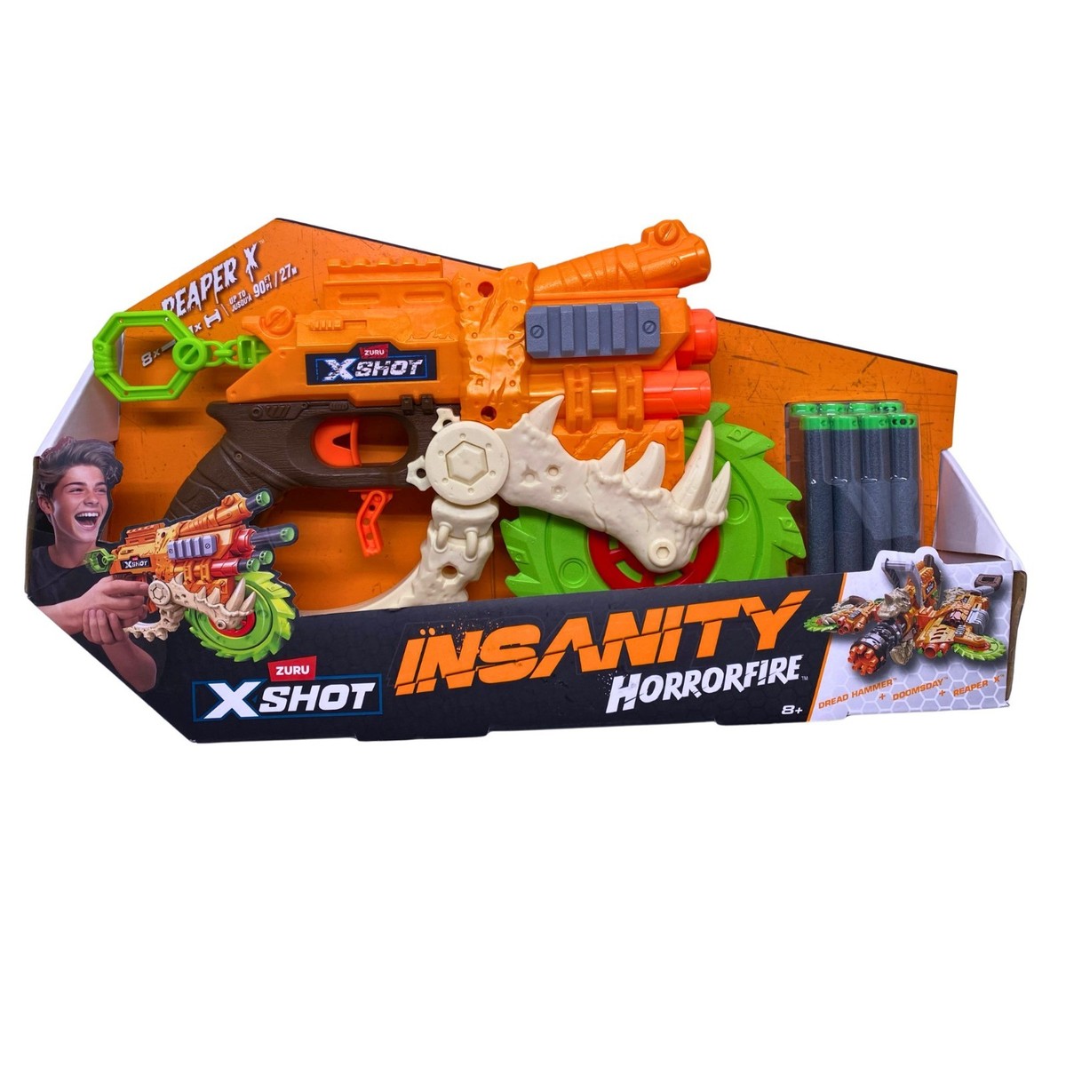 ZURU X-Shot Insanity HorrorFire Reaper X Blaster 8 Darts 90ft