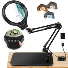 10X 30X Large Magnifying Glass with Light and Stand, 5-inch LED Lighted Magni...