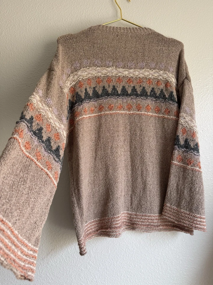 Suéter Tejido Caballete Rayas Lagenlook Costero Abuela Novio Top Talla: S Beige Foto 4 de 4