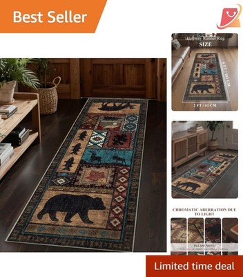 Hallway Runner Rug Faux Wool 2x6 Non-Slip Indoor Door Mat Tribal Print