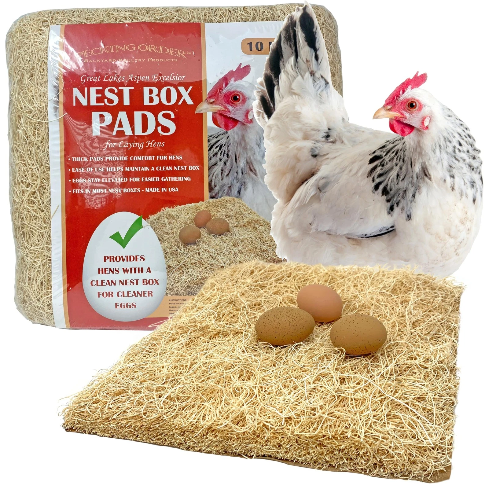 Chicken Nest Box Pads 13x13 Sustainable Aspen Excelsior 10 Pack