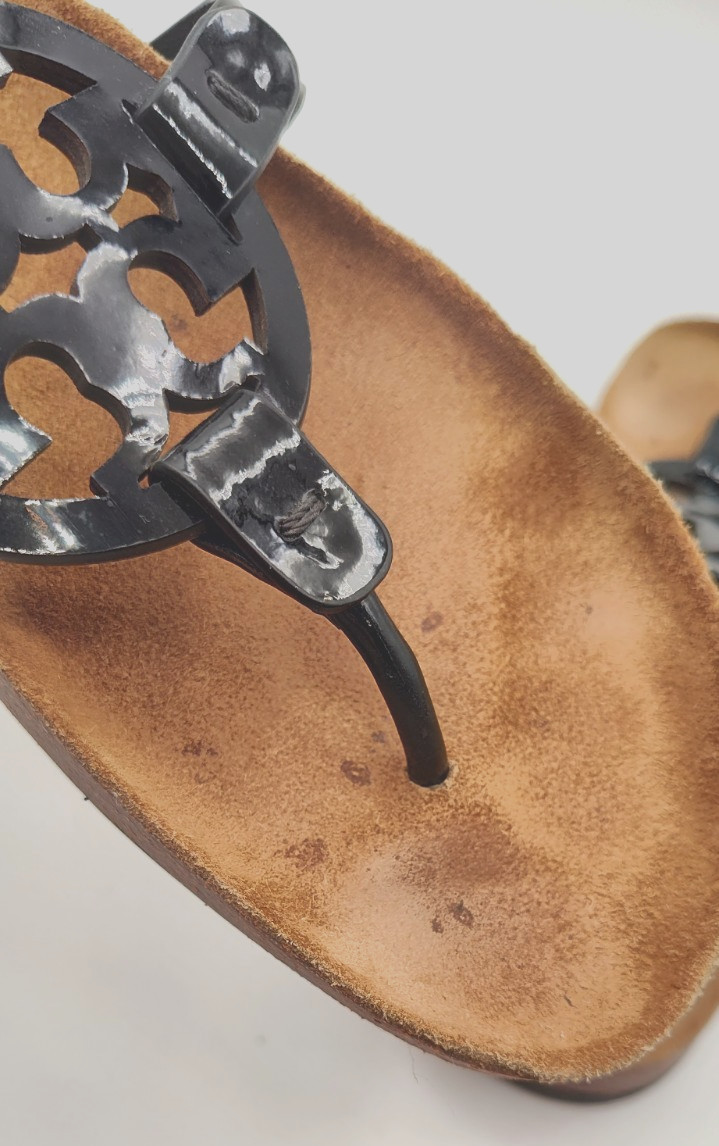 Tory Burch Miller Cloud Black Patent Sandals Slides Thong Cork Women’s 6 thumbnail 11