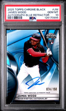 2025 TOPPS CHROME BLACK AUTO BLUE REFRACTOR #JW JAMES WOOD ROOKIE RC /150 PSA 10
