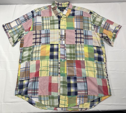 ralph-lauren-blake-shirt-mens-xl-patchwork-madras-short-sleeve-button