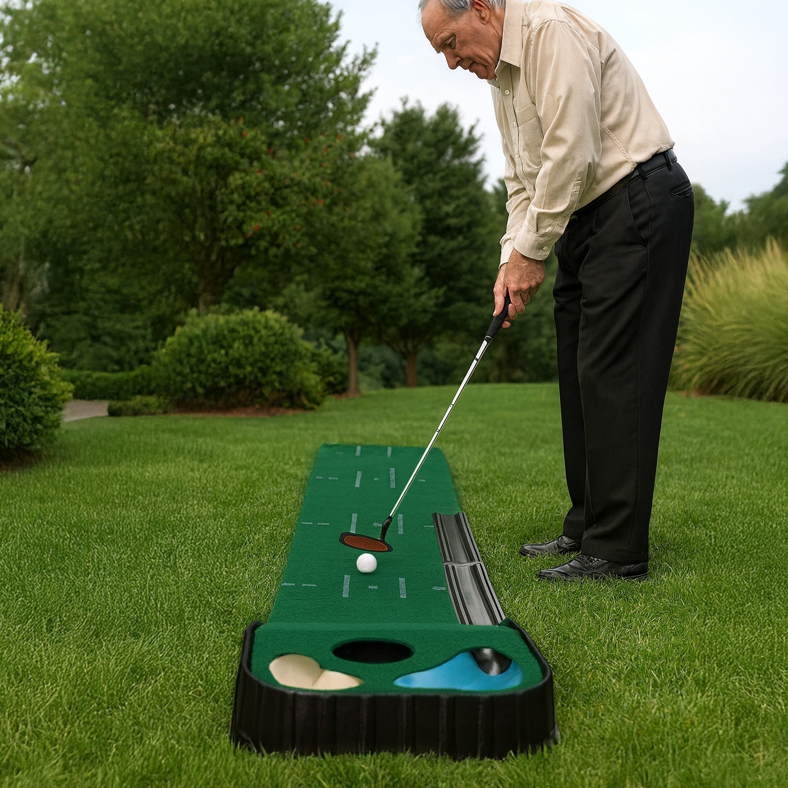 Compact Golf Putting Mat for Home Use – Includes Training Aids & Return Track