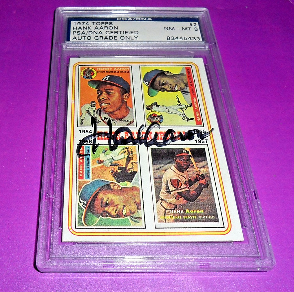 🥎 1974 Topps HANK AARON Signed NM MINT AUTOGRAPH PSA 8 Special #2 HOF PSA/DNA