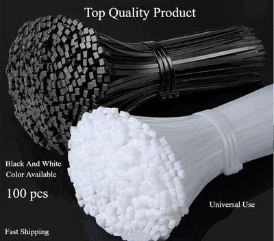 100pc High Tensile Strength Cable Ties Weatherproof Nylon Zip Strap Black White
